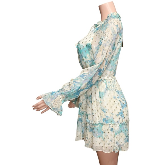 HEMANT & NANDITA Kaiyo Long Sleeves Mini Dress, Turquoise Blue, Small - Picture 6 of 11